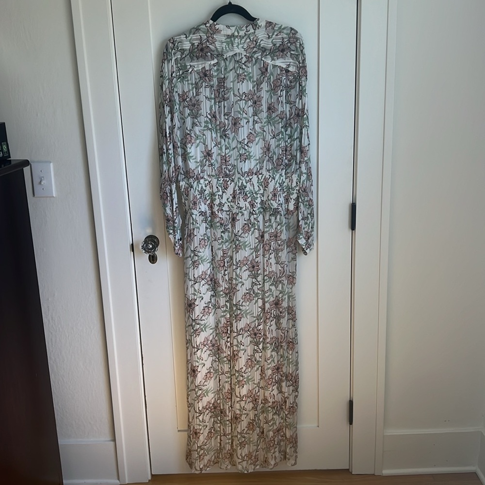 🕶️Rag & Bone Silk Calista White Floral Maxi Long Sleeve V Neck Dress Pink XL - Picture 10 of 14